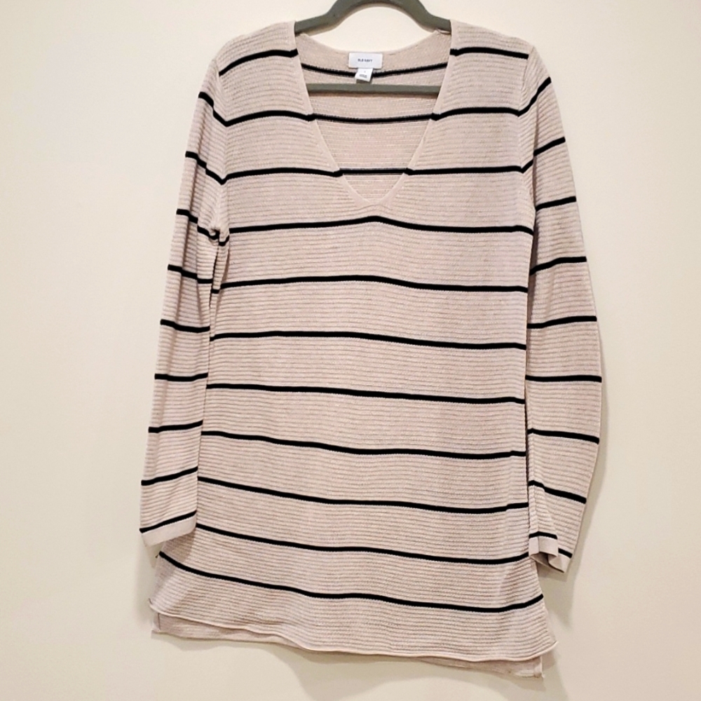 Taupe and Black striped tunic sweater M